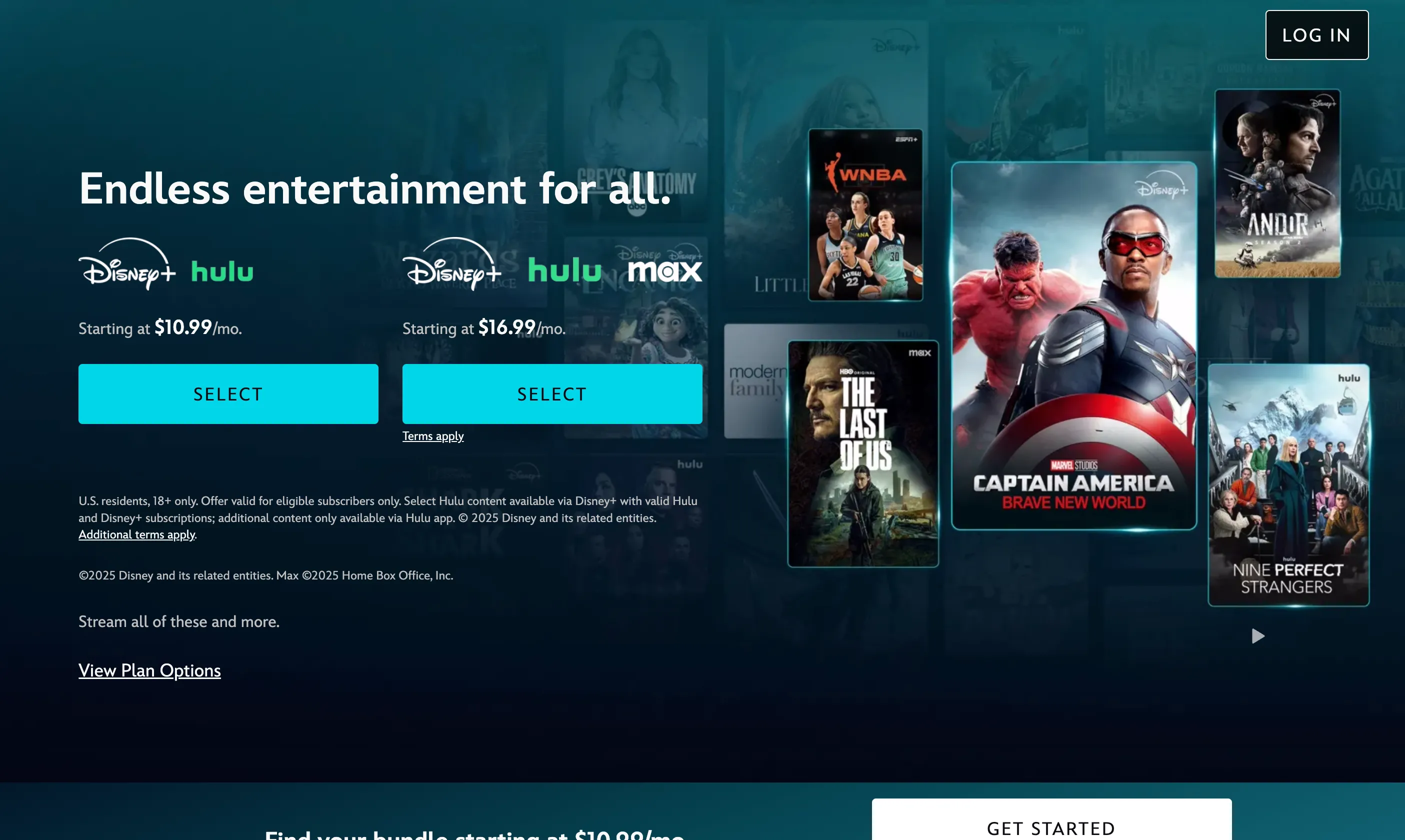 Giao diện trang chủ Disney+ với các thương hiệu lớn như Marvel và Star Wars