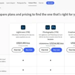 Giao diện trang web Adobe giới thiệu gói Photography Plan với các ứng dụng Photoshop và Lightroom
