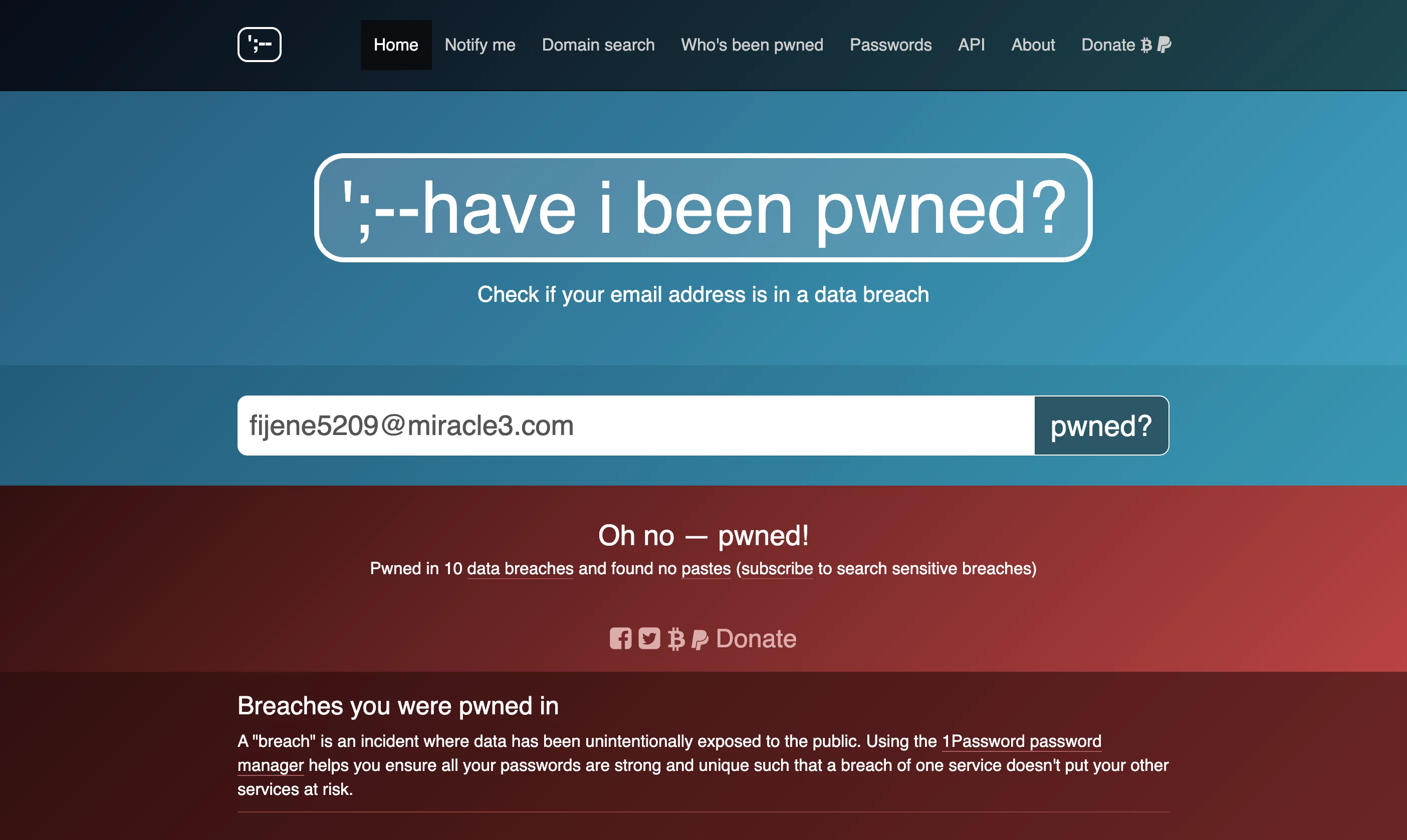 Giao diện trang web Have I Been Pwned giúp kiểm tra email hoặc số điện thoại bị rò rỉ dữ liệu