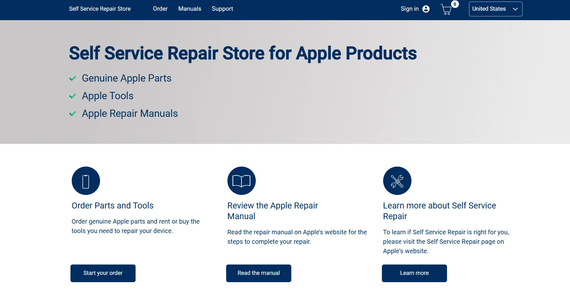 Giao diện trang web Self-Service Repair của Apple cung cấp linh kiện và hướng dẫn sửa chữa iPad