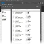 Giao diện trình duyệt font của Adobe Photoshop với các tùy chọn lọc và xem trước kiểu chữ.