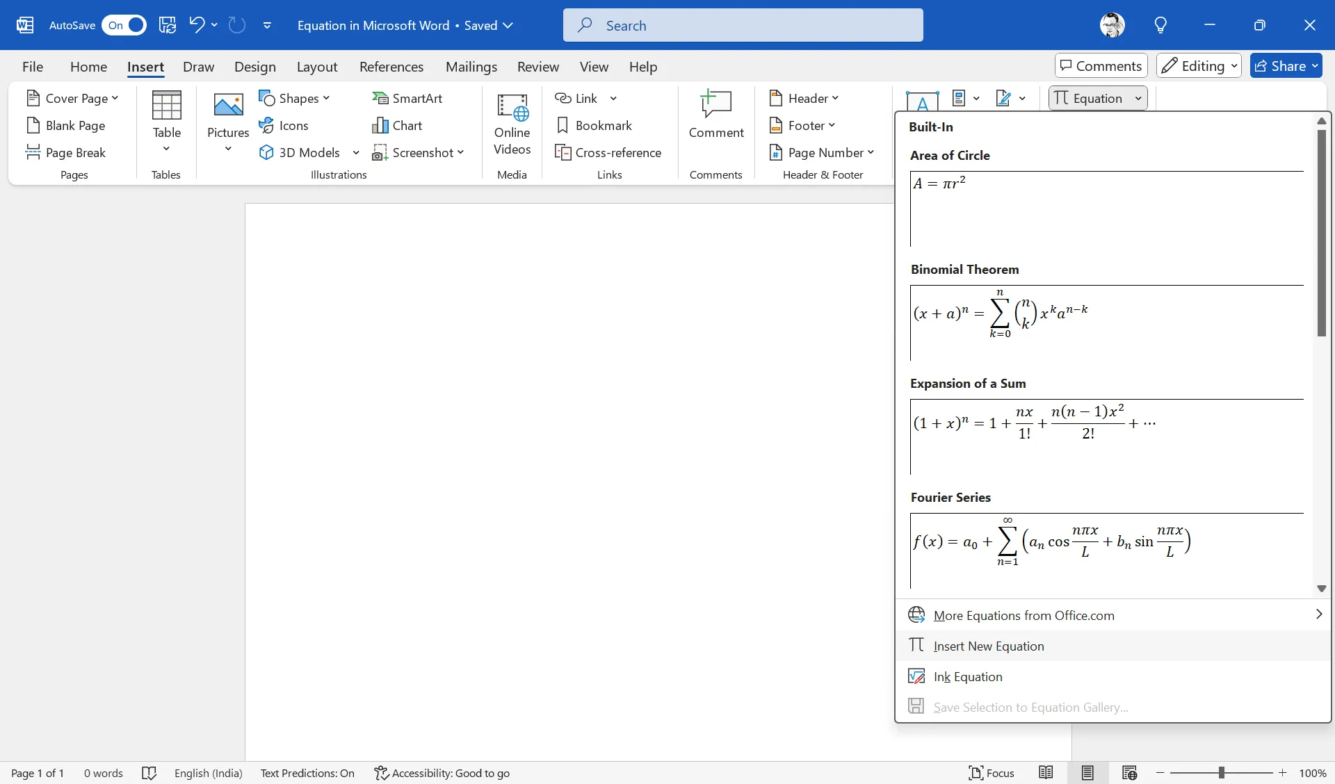 Giao diện Trình soạn thảo phương trình (Equation Editor) trong Microsoft Word