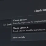 Giao diện trò chuyện Claude AI hiển thị các phiên bản Claude Sonnet 4 và Claude Opus 4