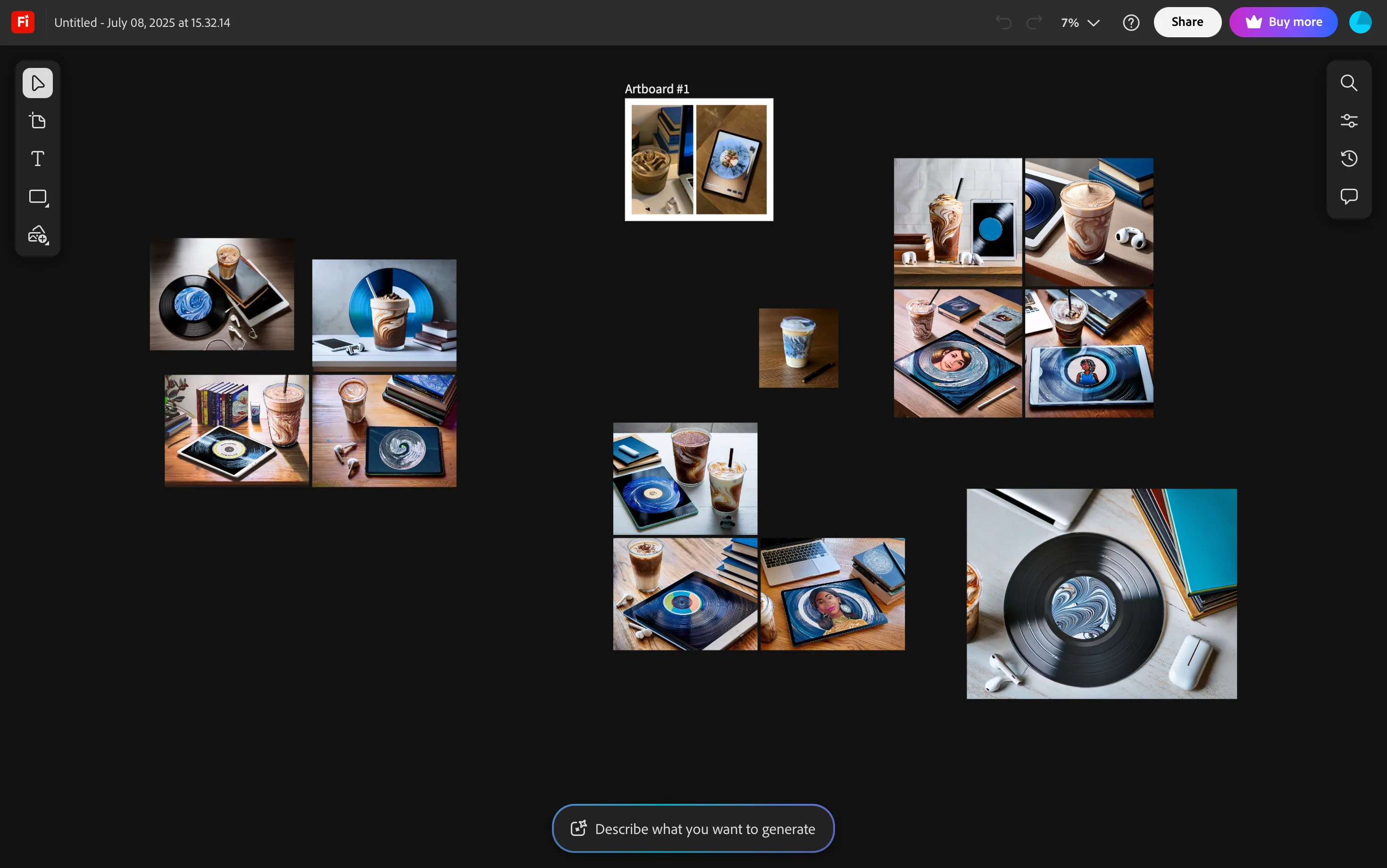 Giao diện trực quan của Adobe Firefly Boards trên nền tảng web