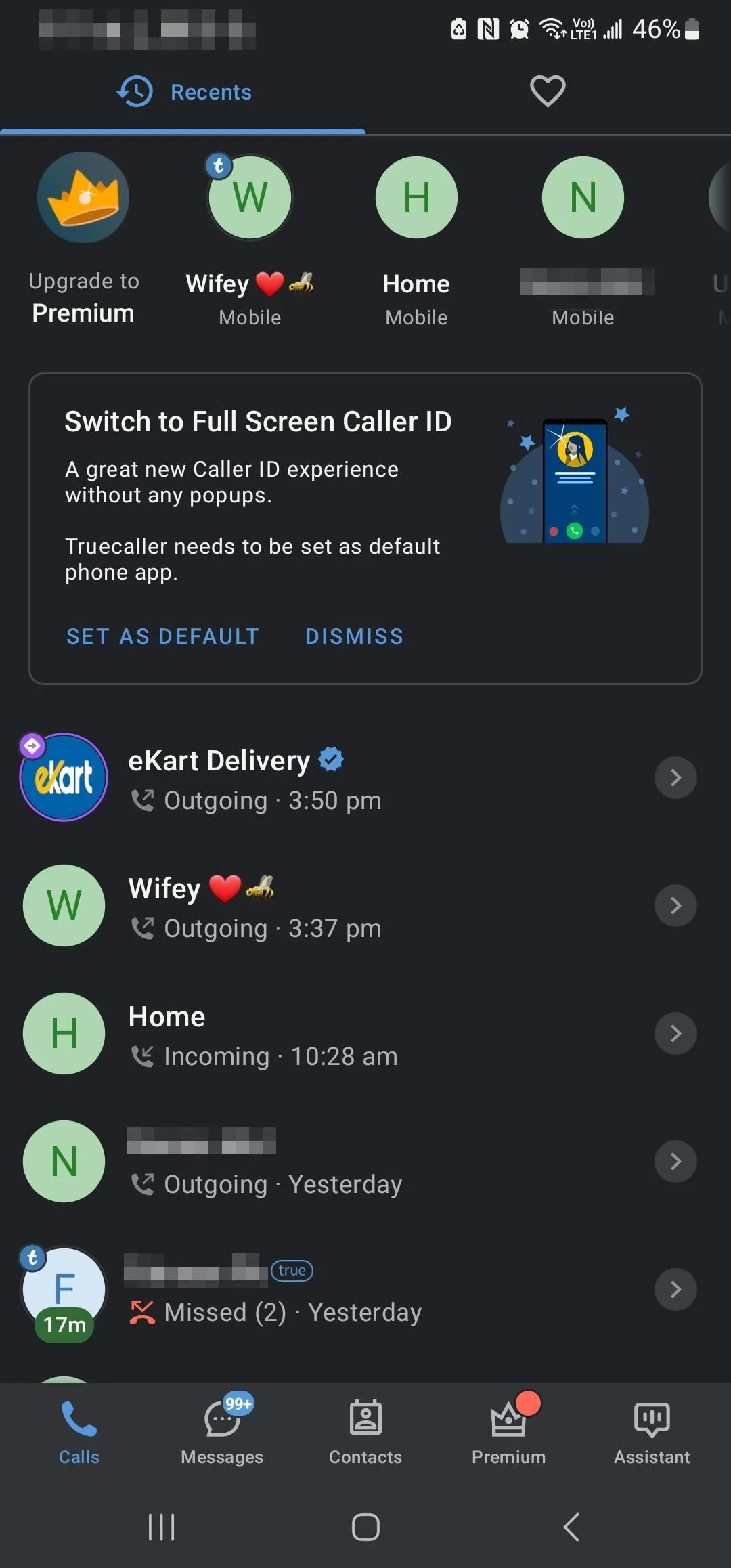 Giao diện Truecaller trên Android hiển thị lịch sử cuộc gọi với thông tin nhận diện người gọi