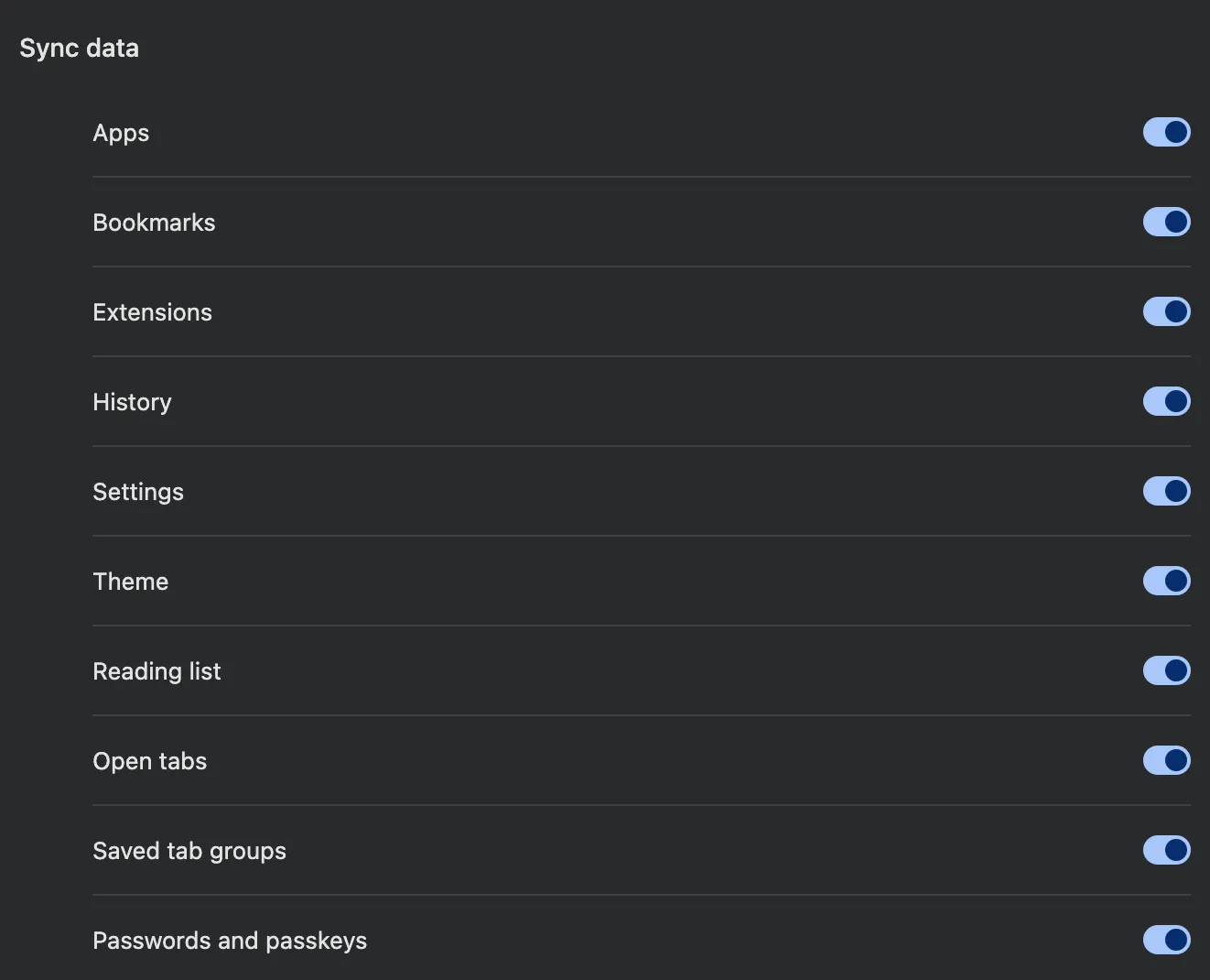 Giao diện tùy chỉnh cài đặt đồng bộ hóa dữ liệu trên Google Chrome
