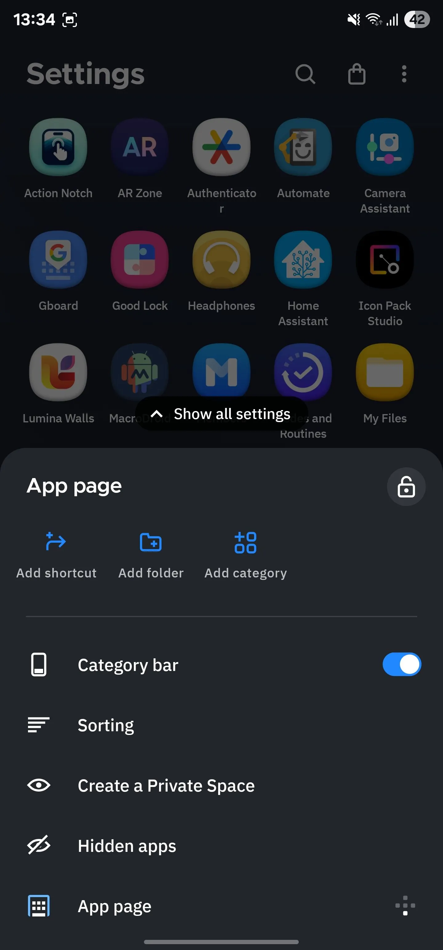 Giao diện tùy chỉnh ngăn kéo ứng dụng với tính năng sắp xếp tự động của Smart Launcher.