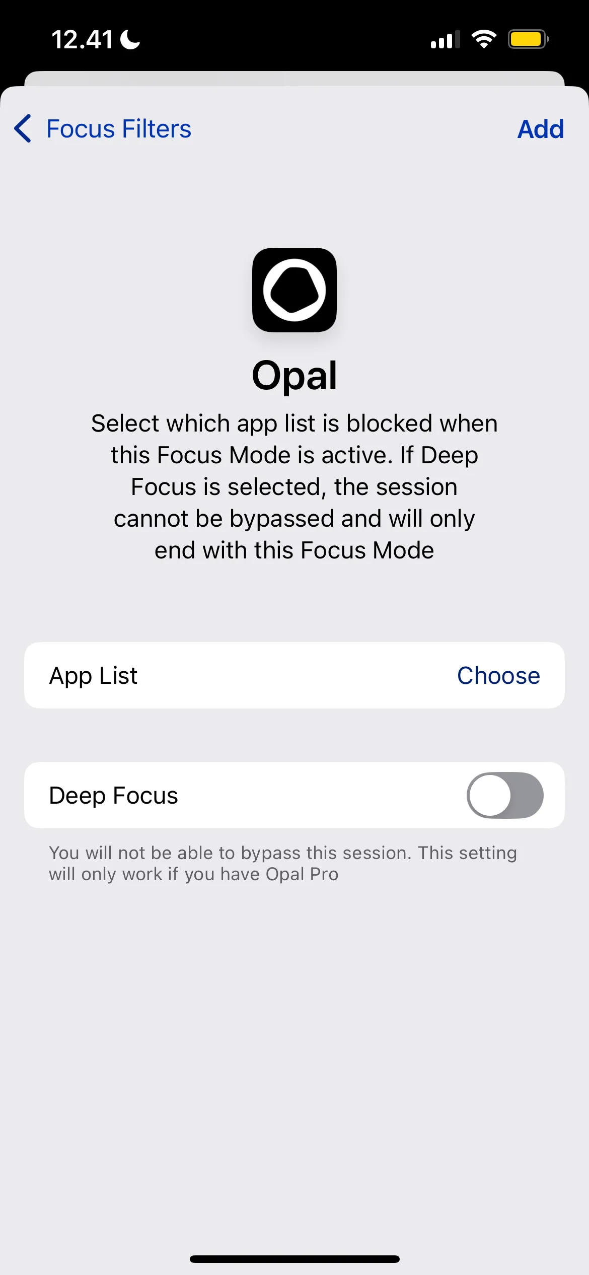 Giao diện tùy chỉnh tích hợp ứng dụng Opal với Bộ lọc Tập trung (Focus Filters) của iPhone