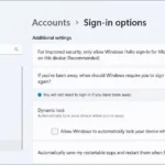Giao diện tùy chọn đăng nhập trong ứng dụng Cài đặt Windows 11 hiển thị mục Khóa động để tự động khóa máy tính