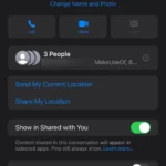 Giao diện tùy chọn nhóm chat iMessage hiển thị nút 'Rời khỏi cuộc trò chuyện này' trên iPhone