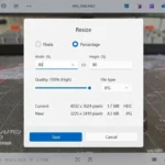 Giao diện tùy chọn thay đổi kích thước ảnh trong ứng dụng Ảnh Windows 11
