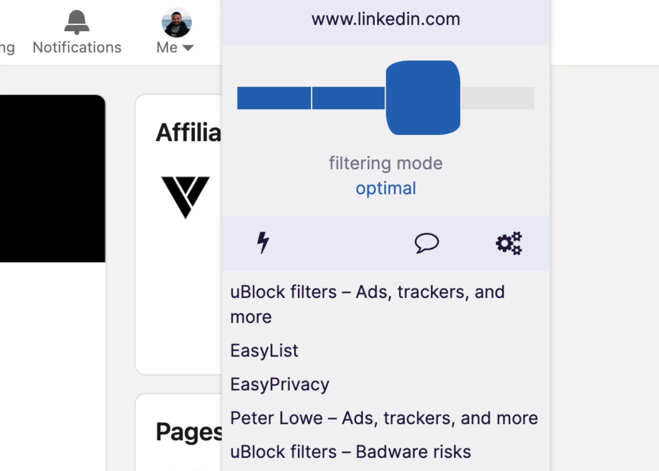 Giao diện uBlock Origin Lite trên trình duyệt Google Chrome