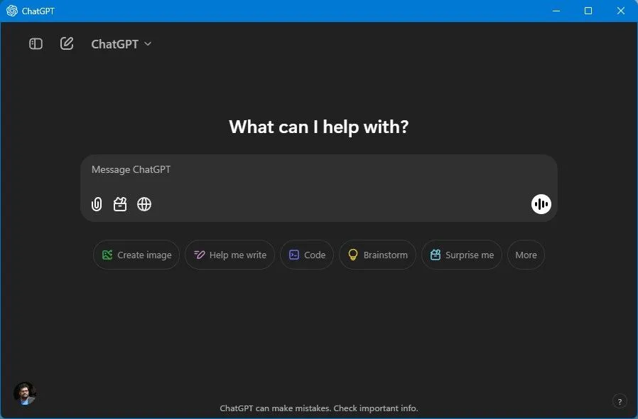 Giao diện ứng dụng ChatGPT trên Windows 11 với các tính năng mở rộng