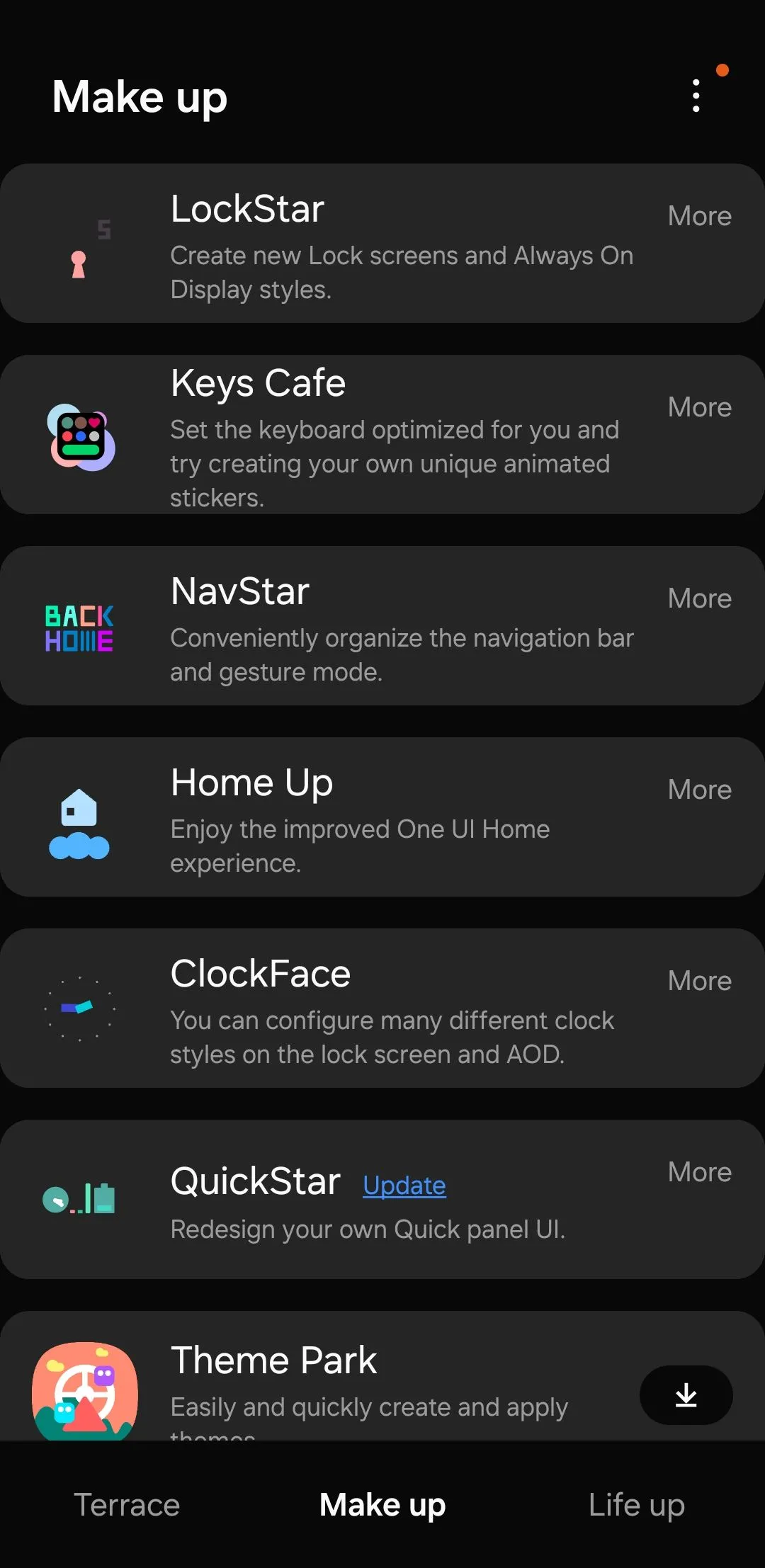 Giao diện ứng dụng Good Lock trên điện thoại Samsung, hiển thị các mô-đun tùy biến