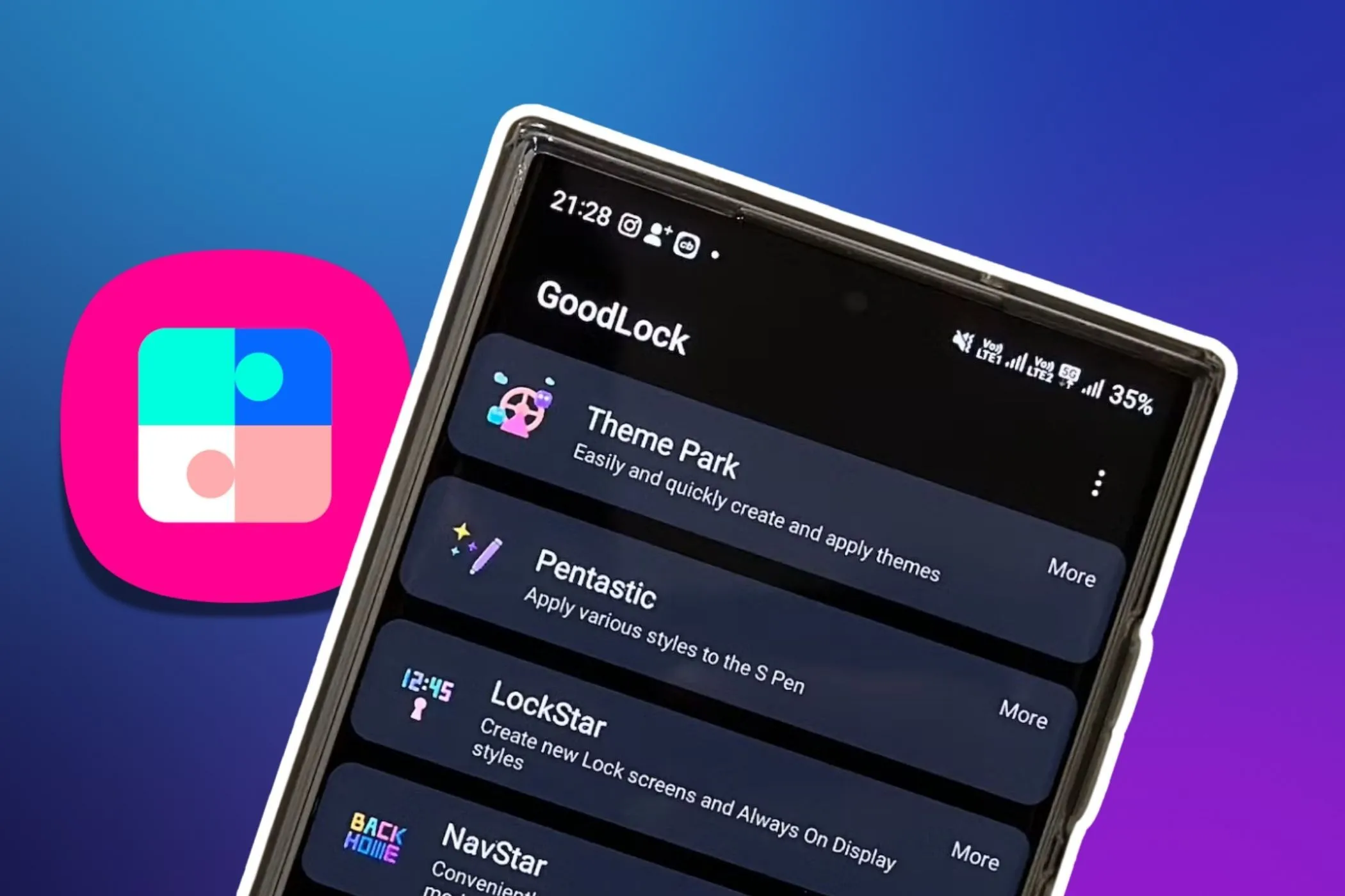 Giao diện ứng dụng Good Lock trên điện thoại Samsung, thể hiện khả năng tùy biến One UI 7