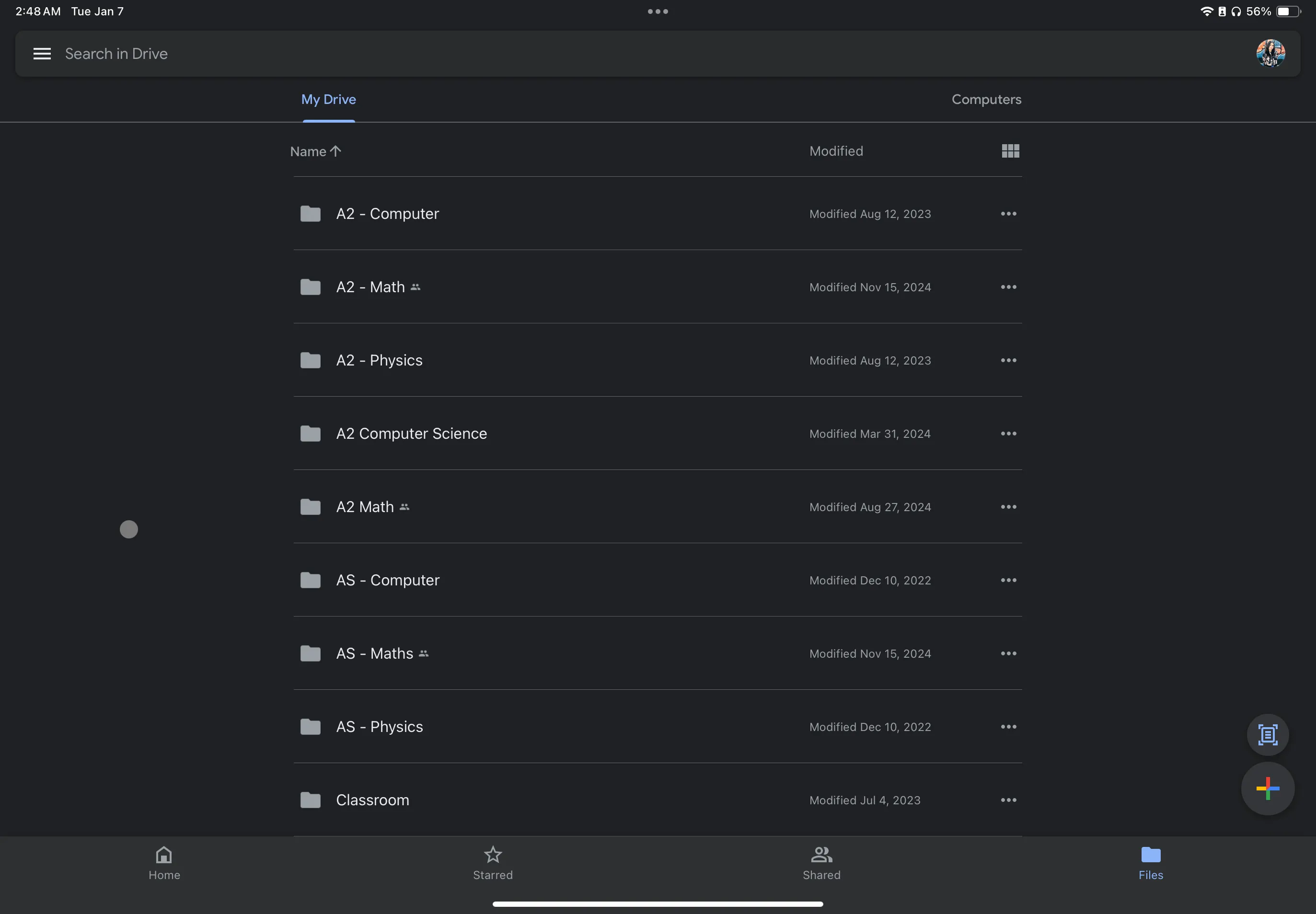 Giao diện ứng dụng Google Drive trên thiết bị iPad