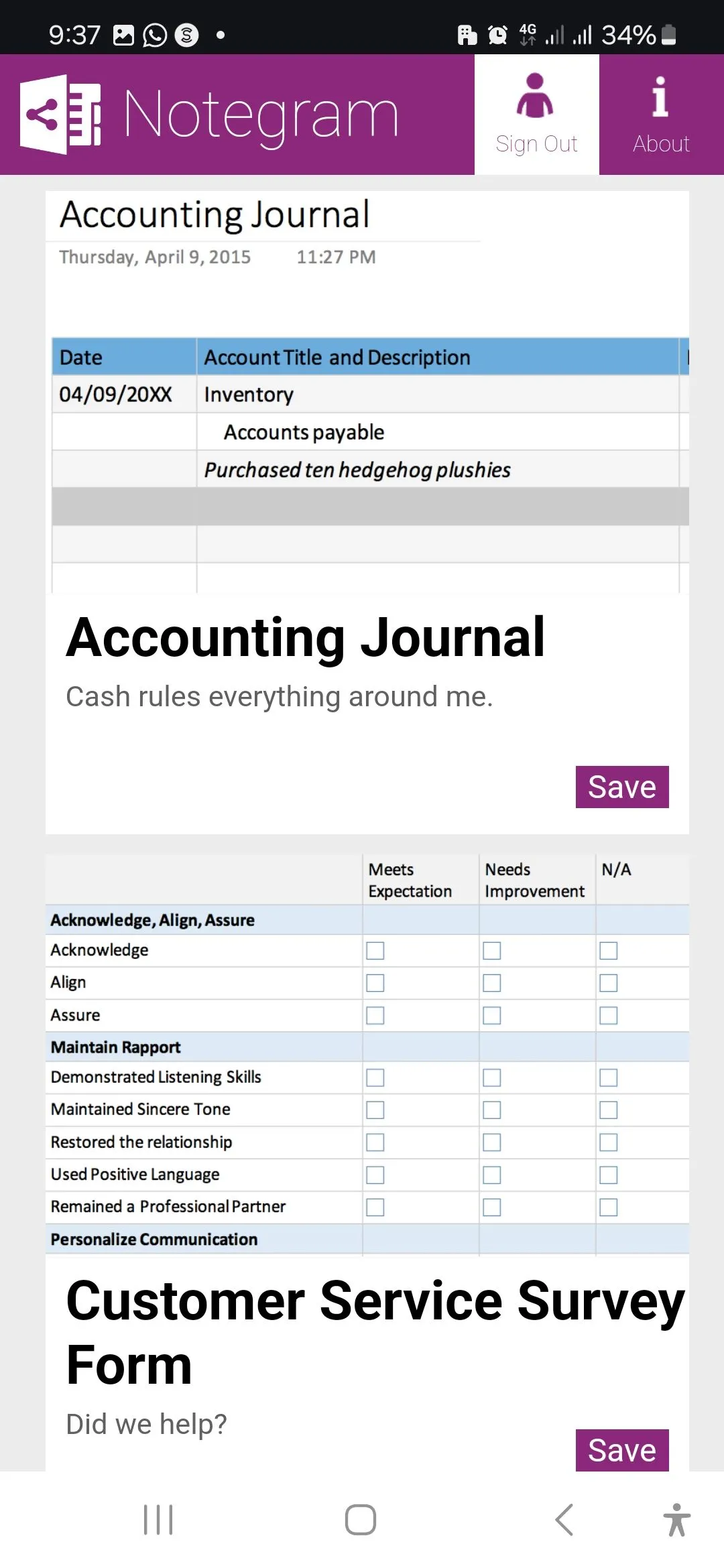 Giao diện ứng dụng Notegram hiển thị các mẫu template OneNote sẵn có để lựa chọn