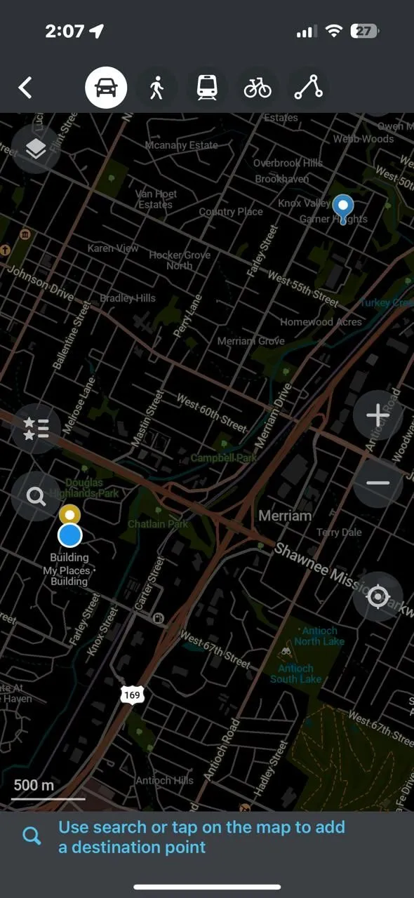 Giao diện ứng dụng Organic Maps khi người dùng thêm điểm đến trên bản đồ ngoại tuyến