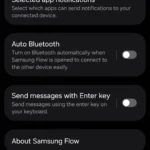 Giao diện ứng dụng Samsung Flow trên điện thoại Galaxy hiển thị menu cài đặt thông báo