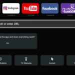 Giao diện ứng dụng trình duyệt web mở trên màn hình Smart TV, hiển thị các tùy chọn bookmark và thanh tìm kiếm, minh họa trải nghiệm duyệt web trên TV.