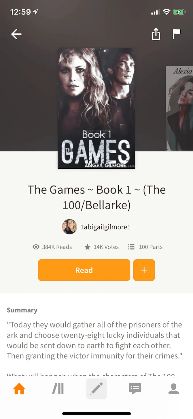 Giao diện ứng dụng Wattpad hiển thị truyện đang đọc trên iPhone