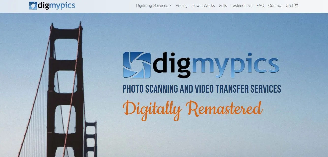 Giao diện website của dịch vụ DigMyPics chuyên số hóa ảnh, phim và video cũ.