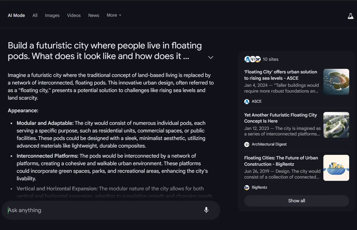 Google AI Mode phản hồi các prompt sáng tạo với định dạng cố định