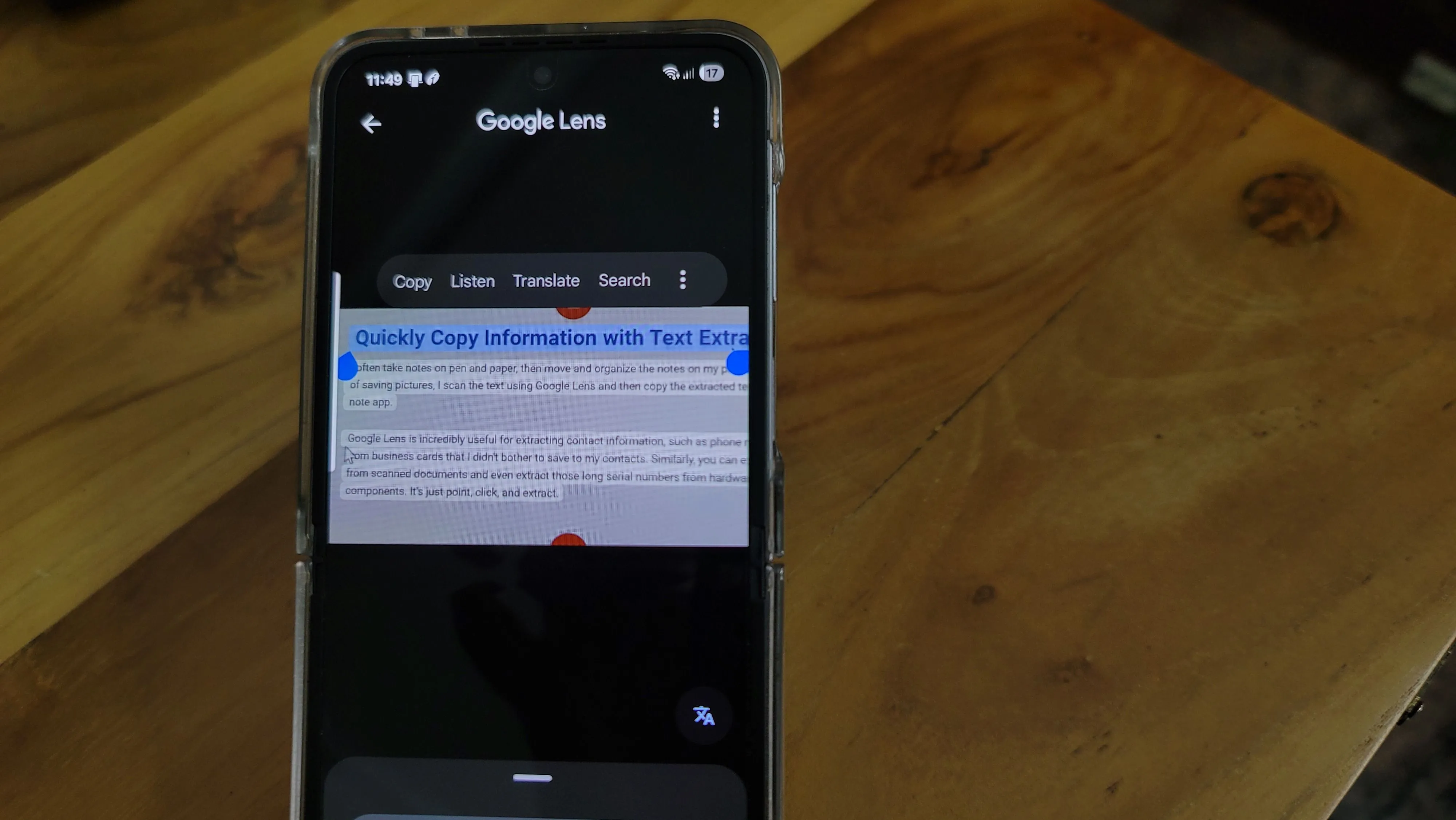 Google Lens trích xuất văn bản từ danh thiếp và tài liệu