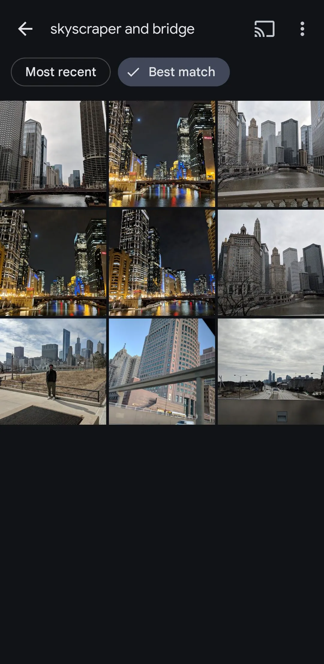 Google Photos hiển thị ảnh tòa nhà chọc trời và cầu