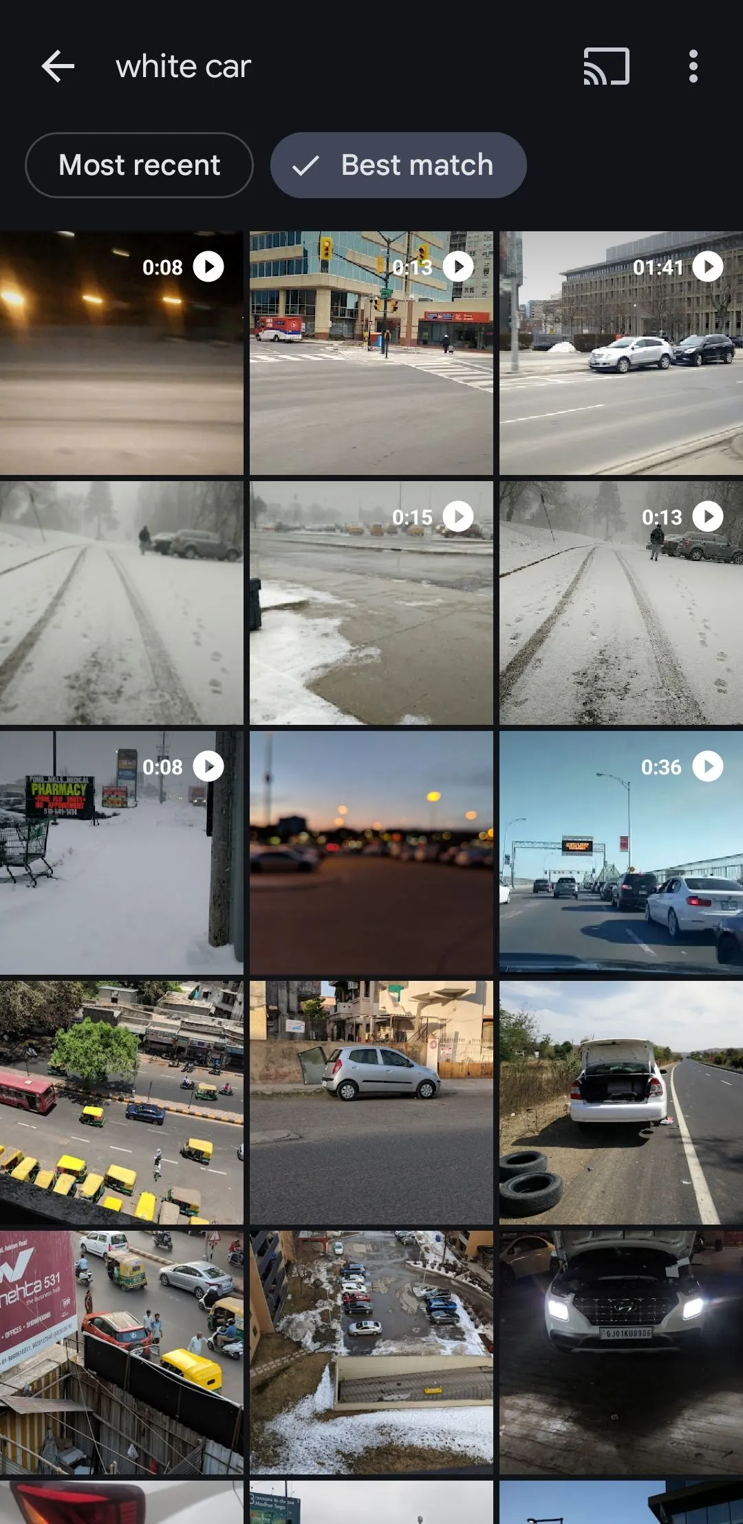 Google Photos hiển thị ảnh và video về xe ô tô màu trắng