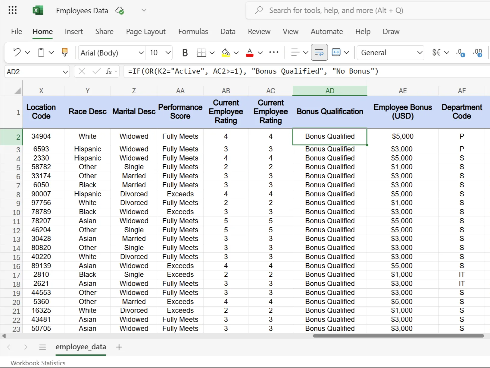 Hàm IF kết hợp OR logic trong Excel hiển thị điều kiện nhận thưởng của nhân viên