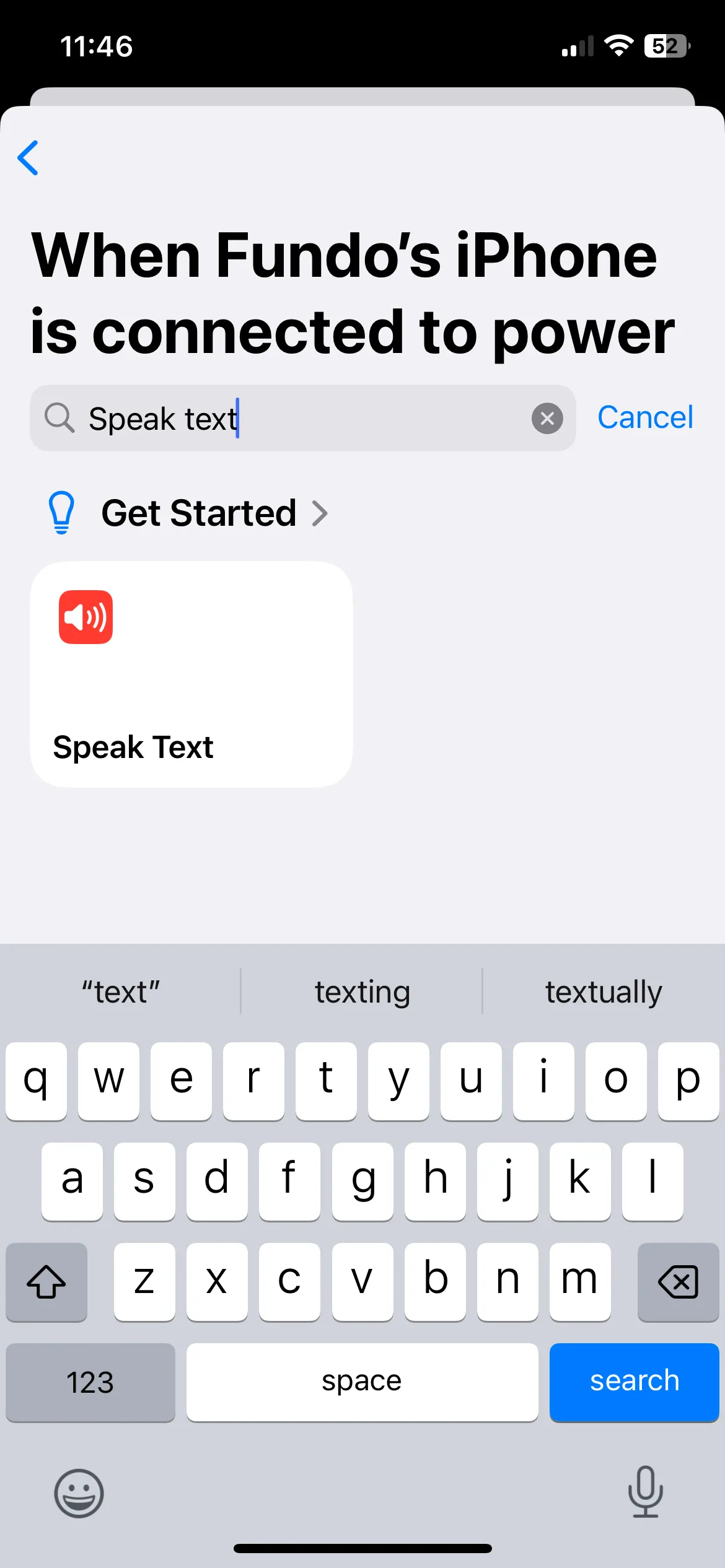 Hành động Đọc văn bản trong ứng dụng Phím tắt trên iPhone