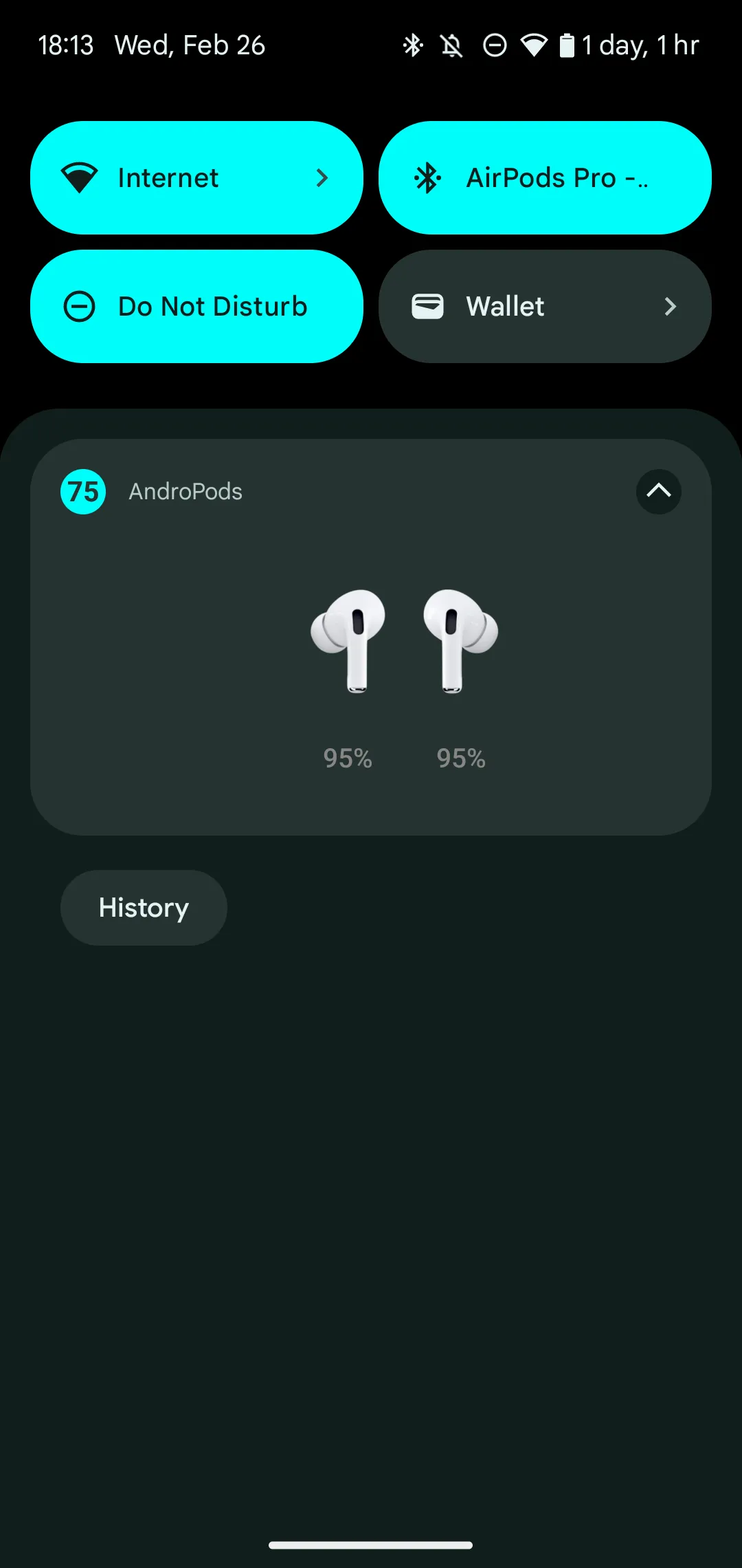 Hiển thị phần trăm pin của AirPods trên thanh thông báo Android thông qua ứng dụng AndroPods