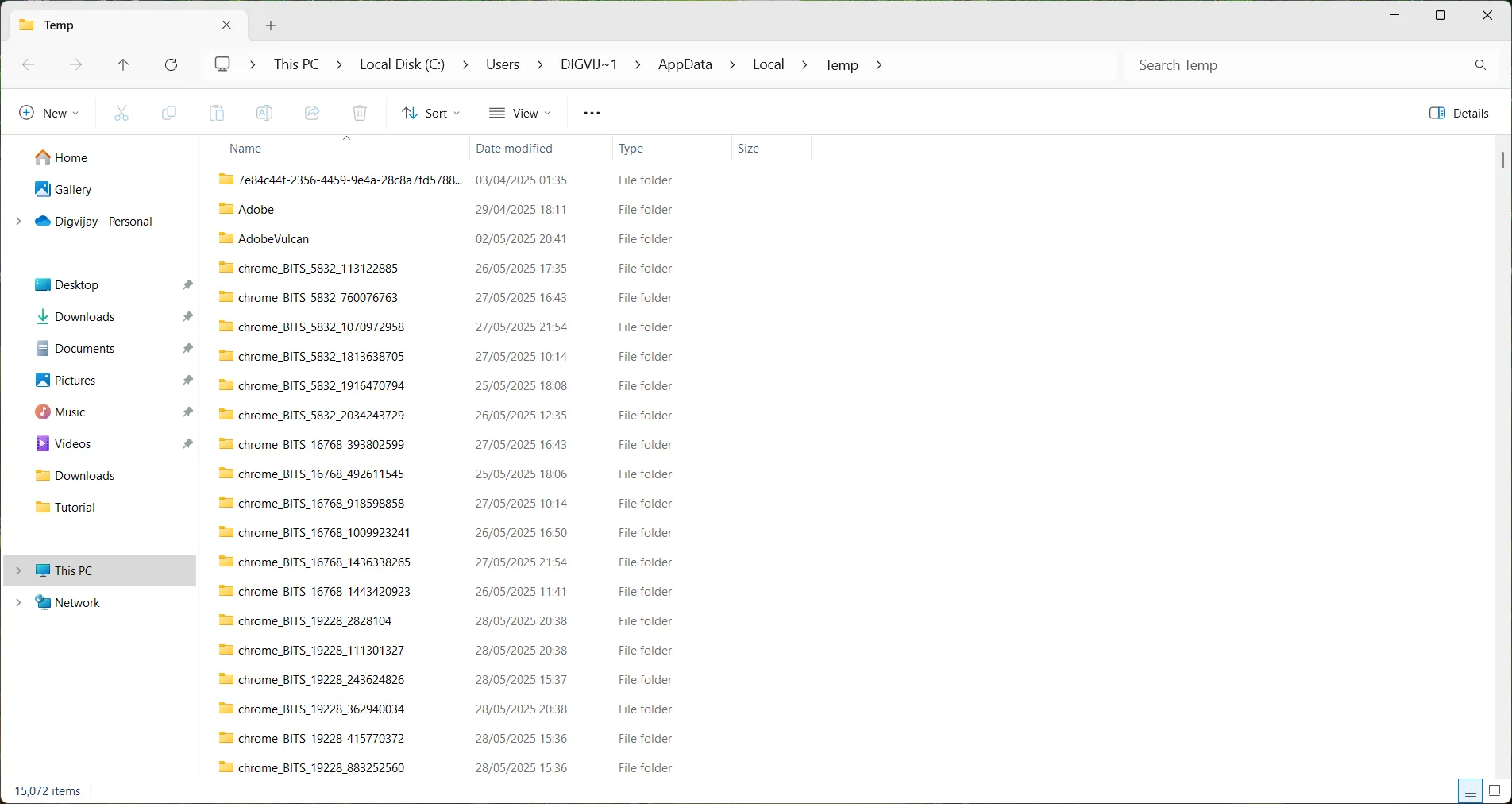 Hiển thị thư mục Temp hệ thống trong File Explorer chứa các tập tin tạm