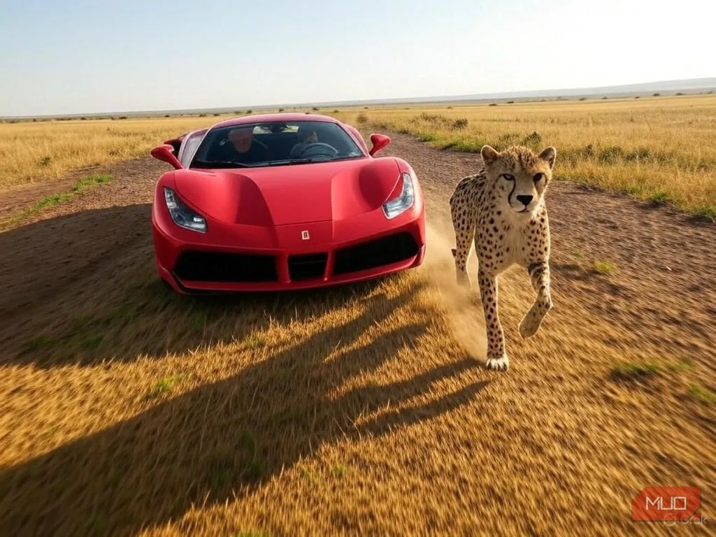 Hình ảnh AI tạo cuộc đua giữa xe thể thao và báo săn cheetah