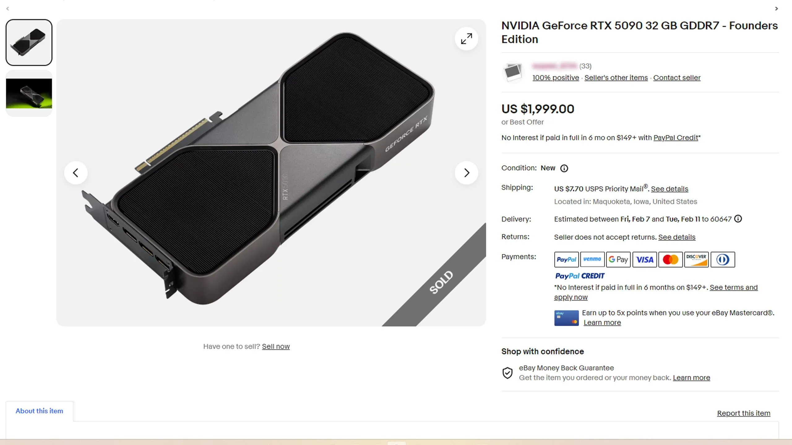 Hình ảnh listing lừa đảo card đồ họa Nvidia GeForce RTX 5090 trên chợ trực tuyến