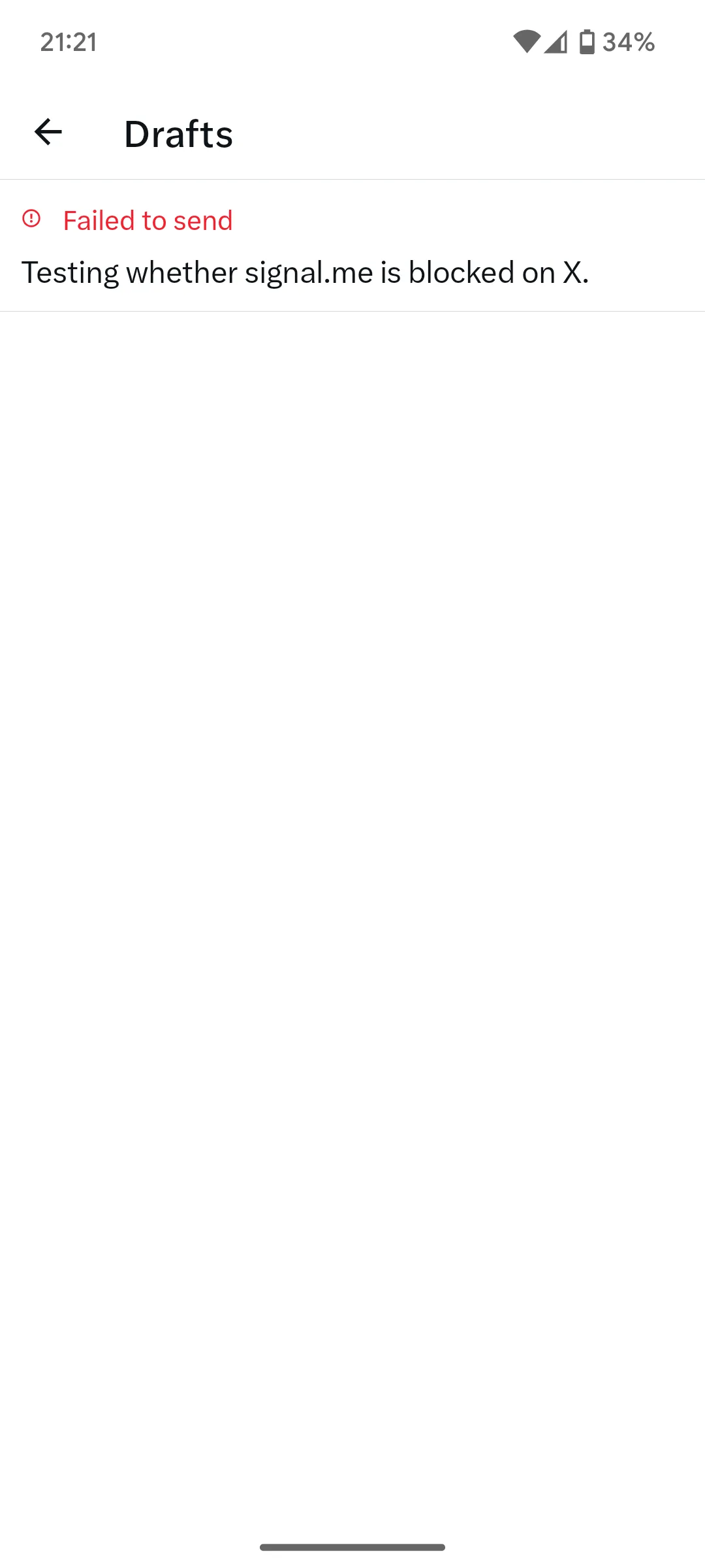 Hình ảnh minh họa liên kết Signal.me bị X (Twitter) từ chối, buộc bài đăng trở lại bản nháp