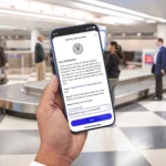 Hình ảnh minh họa tính năng theo dõi hành lý bằng AirTag tích hợp trong ứng dụng United Airlines trên iOS 18.2.