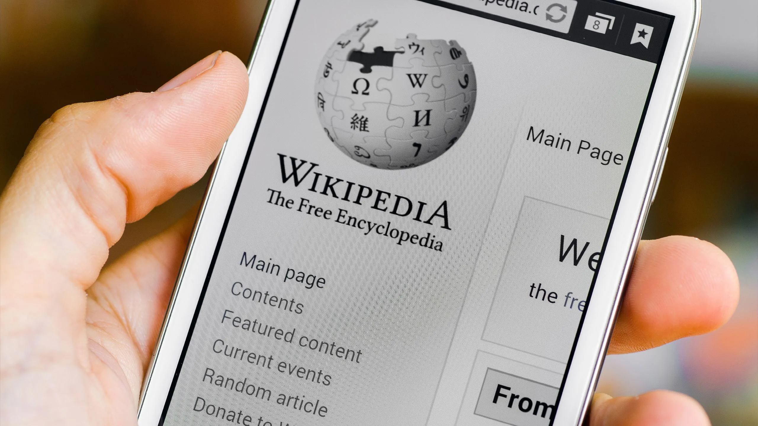 Hình ảnh người dùng tra cứu thông tin trên ứng dụng Wikipedia bằng điện thoại di động