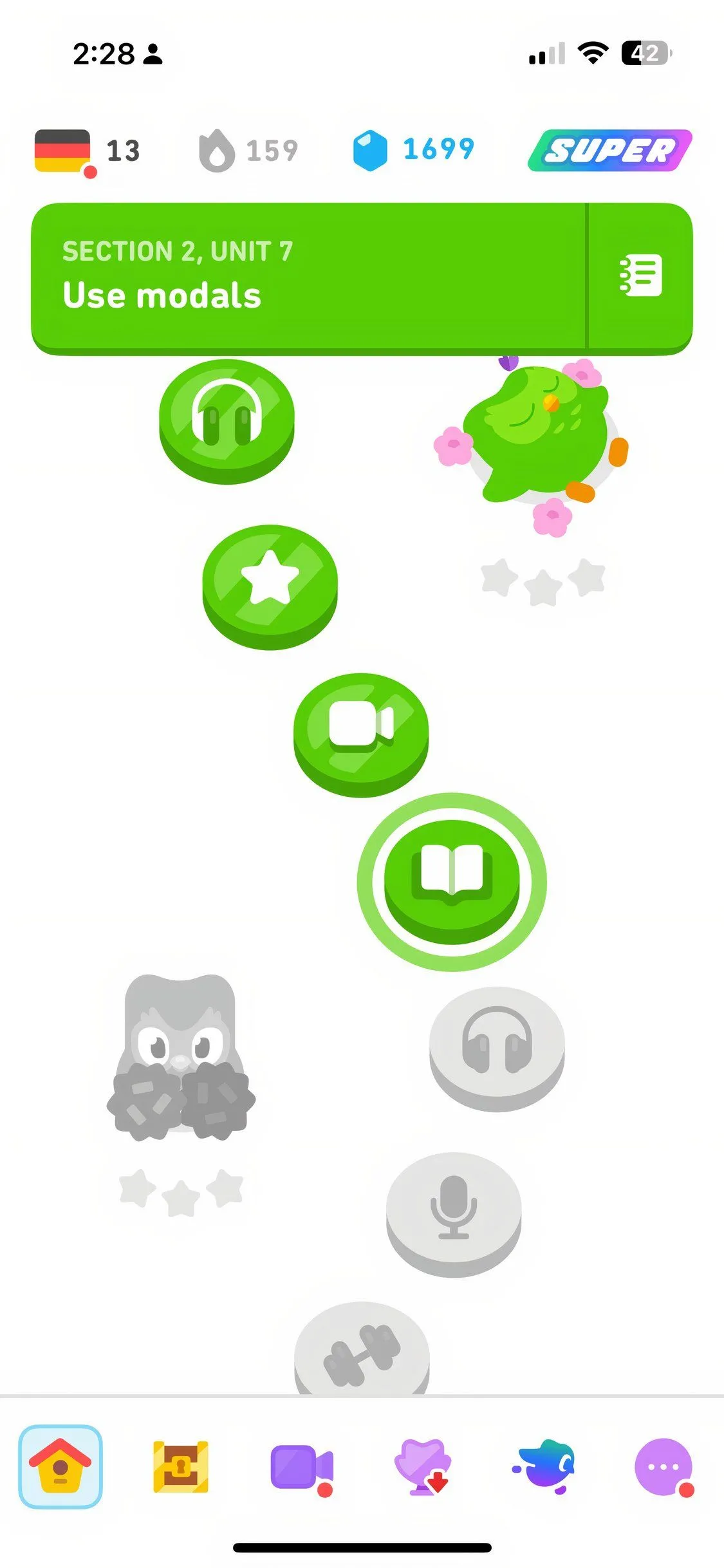 Hình ảnh trò chơi luyện tập ngôn ngữ trên ứng dụng Duolingo, minh họa quá trình học hiệu quả
