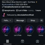 Hồ sơ Instagram chính thức của nghệ sĩ Lenny Kravitz, minh họa sự hiện diện trực tuyến của một nghệ sĩ con người đích thực.