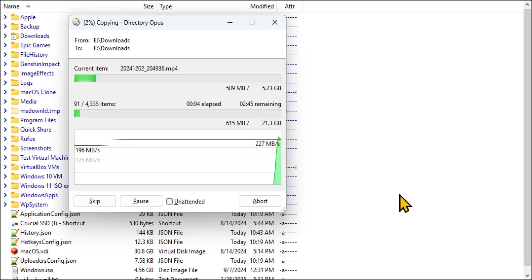 Hộp thoại chuyển tệp trong Directory Opus trên Windows 11