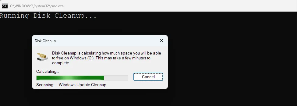 Hộp thoại Disk Cleanup và menu dọn dẹp của Windows Maintenance Tool