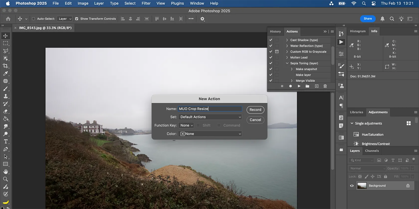 Hộp thoại tạo Action mới trong Photoshop