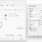 Hộp thoại Thuộc tính Bảng trong Microsoft Word cho phép điều chỉnh kích thước, căn chỉnh và ngắt dòng của bảng.