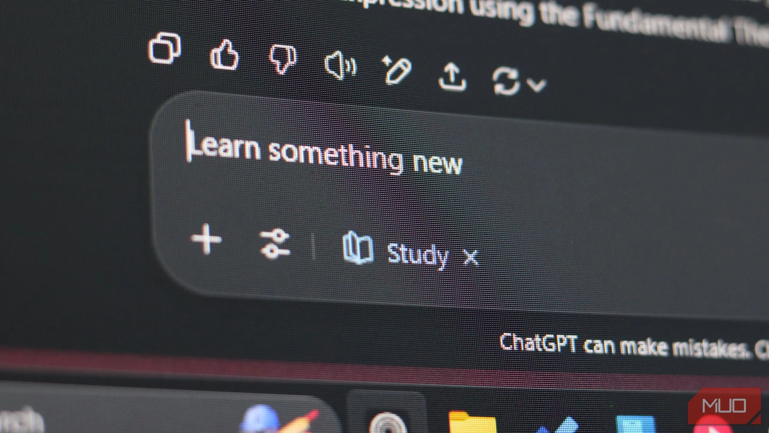Hộp văn bản của chế độ &quot;Study and Learn&quot; trong ChatGPT cho phép người dùng nhập câu hỏi hoặc vấn đề cần học