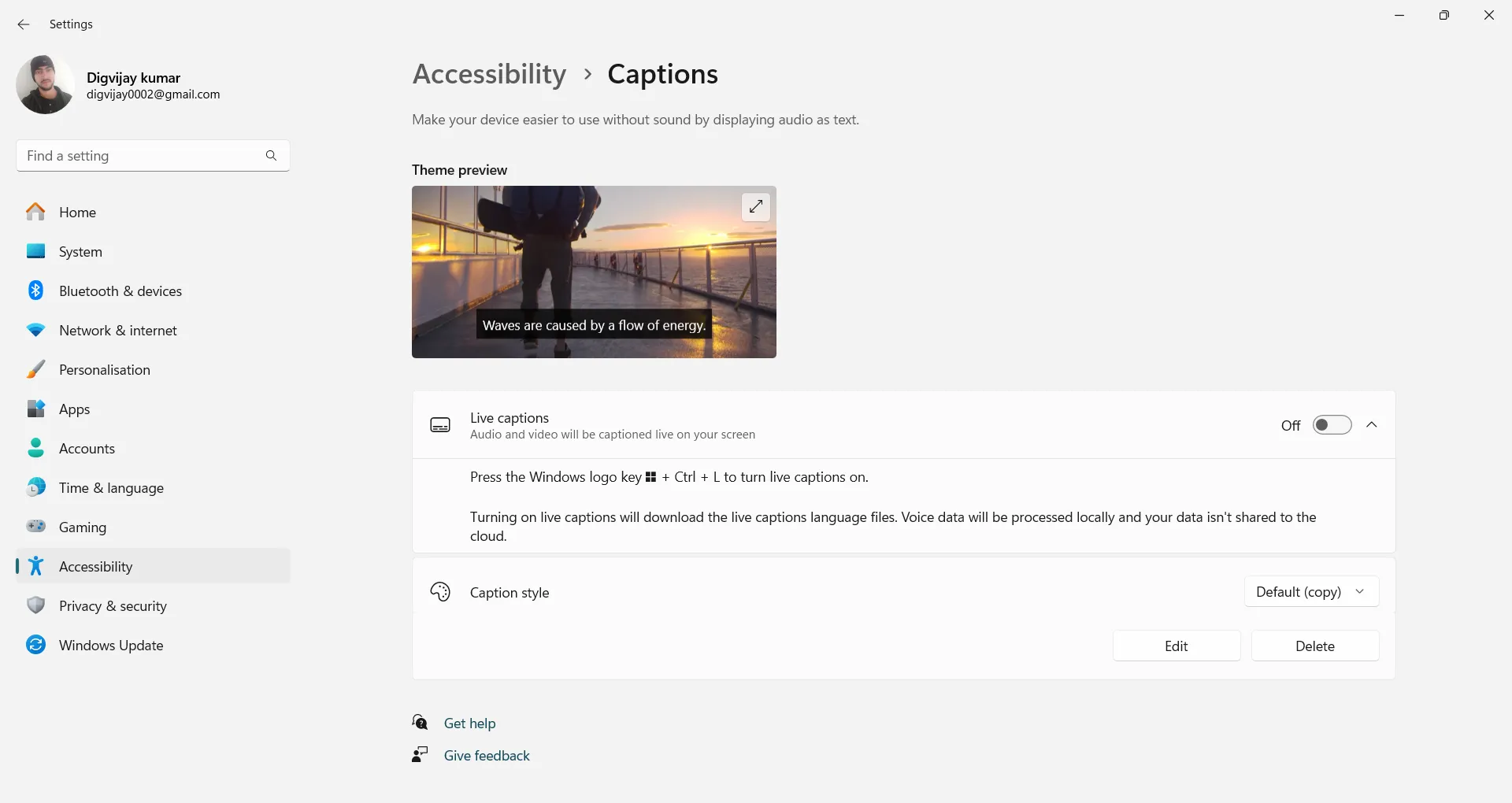 Hướng dẫn bật Phụ đề trực tiếp (Live Captions) trong cài đặt Trợ năng của Windows