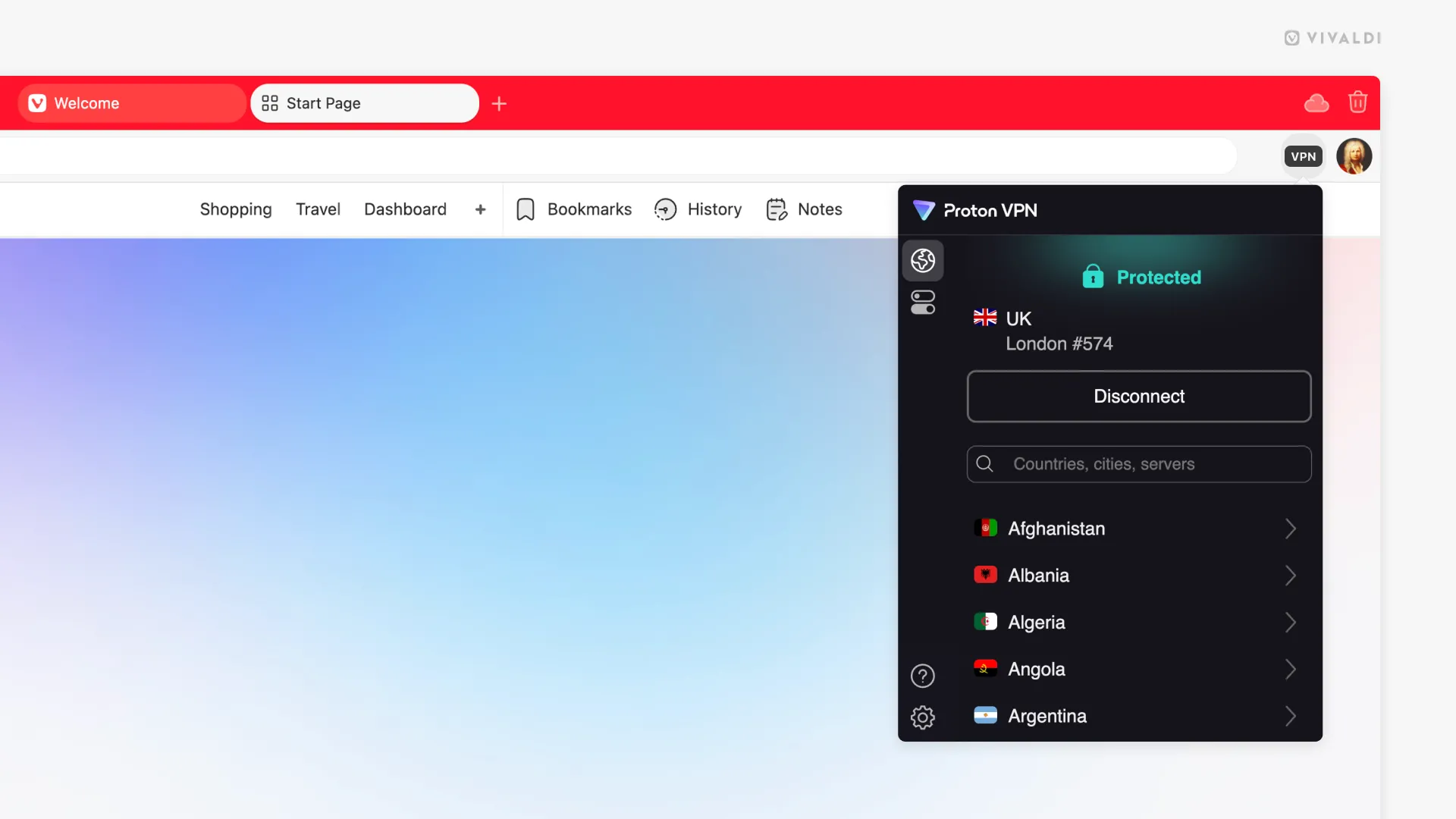 Hướng dẫn kết nối VPN Proton tích hợp trên trình duyệt Vivaldi