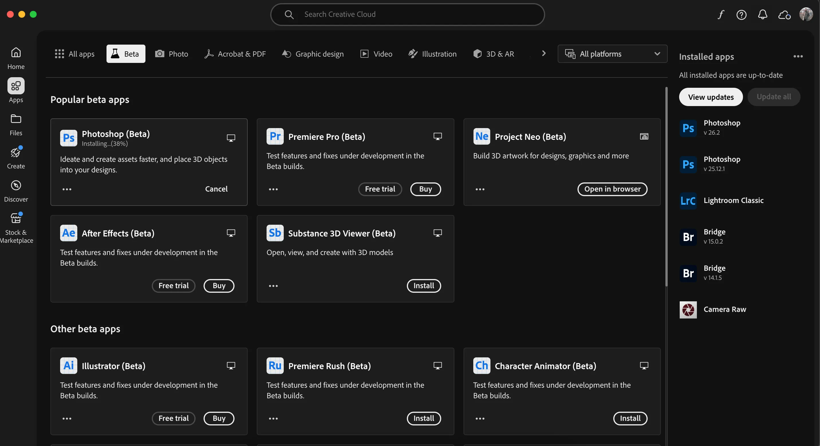 Hướng dẫn tải Photoshop Beta qua ứng dụng Adobe Creative Cloud