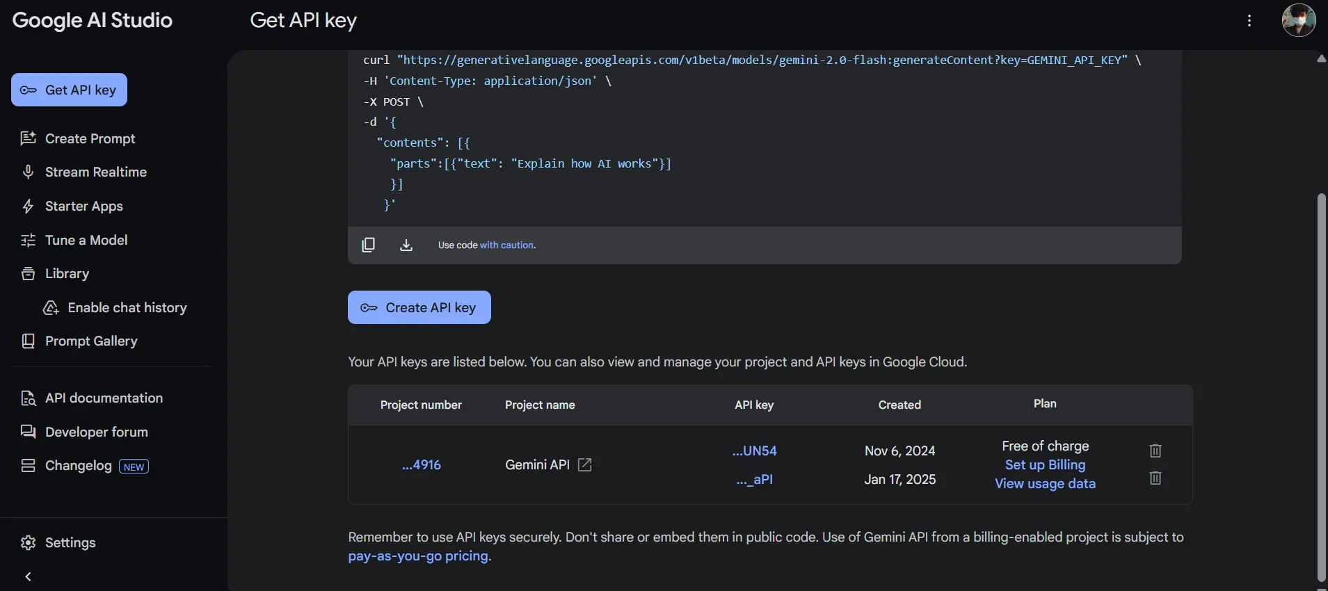 Hướng dẫn tạo khóa API Gemini miễn phí trong giao diện Google AI Studio